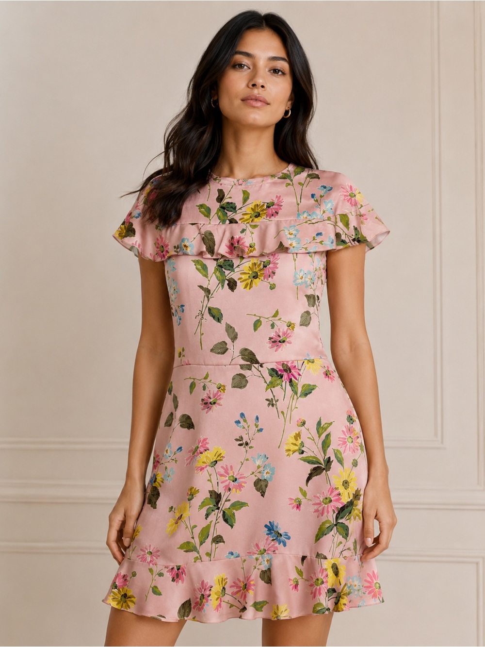 Red Valentino Pink Floral Dress With Ruffles Size 40 Brand NEW
